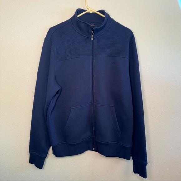 Michael Kors Mens Front Zip Logo Cotton Navy Sweatshirt - Picture 3 of 14